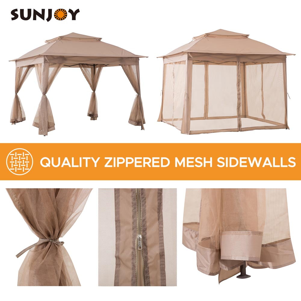Sunjoy Outdoor Gazebo Patio 11 ft. x 11 ft. Pop Up Portable Steel Gazebo Khaki