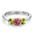 thumbnail image 3 of Gem Stone King 925 Silver and 10K Yellow Gold Pink Tourmaline and Green Peridot Engagement Ring for Women | 1.12 Cttw | Round 5MM | Gemstone October Birthstone | Size 6, 3 of 6