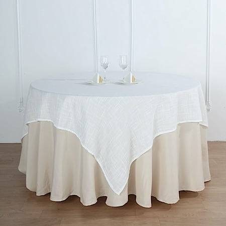 

BalsaCircle 72 x 72 White Faux Burlap Table Overlay Premium Polyester Wedding Party Tablecloth