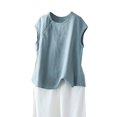 thumbnail image 2 of lmcalzta Women Linen Cotton Tank Tops Crewneck Sleeveless Tee Shirts Spring Summer Solid Vintage Casual Tank Tops, 2 of 3