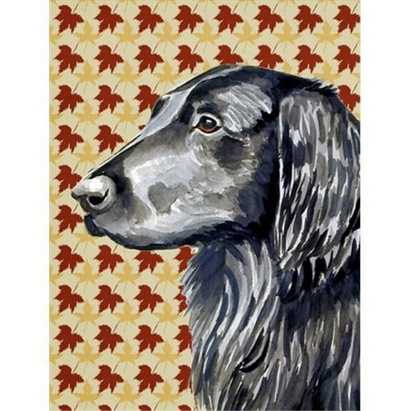 11 x 15 In. Flat Coated Retriever Fall Leaves Portrait Flag, Garden Size