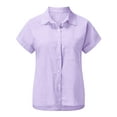 thumbnail image 4 of Frontwalk Ladies Blouse Button Down Tops Lapel Neck Shirts Women Casual Tunic Shirt Short Sleeve Purple 3XL, 4 of 6