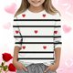 thumbnail image 1 of Blusas y camisas de cuello redondo y manga larga para niños, blusas/camisas de poliéster con estampado de corazones, mangas 3/4 y cuello redondo, elegantes e informales., 1 of 5