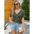 thumbnail image 4 of Fancyglim Womens Shirts Summer V Neck Short Sleeve Loose Blouse Tops Green S, 4 of 6