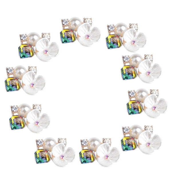 Paquete de 10 botones decorativos de de imitación de metal con forma de flor, adorno de perlas con espalda plana, centro de flores, lazo par El 1.5x1.8cm Baoblaze Botones de diamantes de imitación