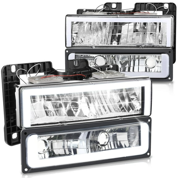 DNA Motoring Square-LED DRL Headlights for 88-00 Chevy GMC C/K 1500-3500 Suburban, Chrome