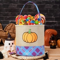 Vrorvz Halloween Embroidered Pumpkin Ghost Storage Basket Portable with Halloween Theme Suit for Decoration and Festive Candy Toy Storage 9.1x8.9x8.9in Blue