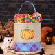 thumbnail image 1 of Cesta de Almacenamiento de Lino Sintético con Diseño Bordado de Fantasma y Calabaza con Temática de Halloween, Ideal para Decoración de Interiores y Exteriores En Centros Comerciales., 1 of 6