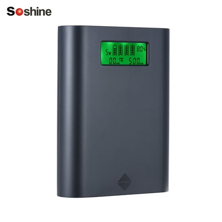 Soshine E3S Portable LCD Display 4 Slots 18650 Battery External Charger Holder Box Case DIY Power Pack Kit Compact Backup Power Source with Dual-USB Port -