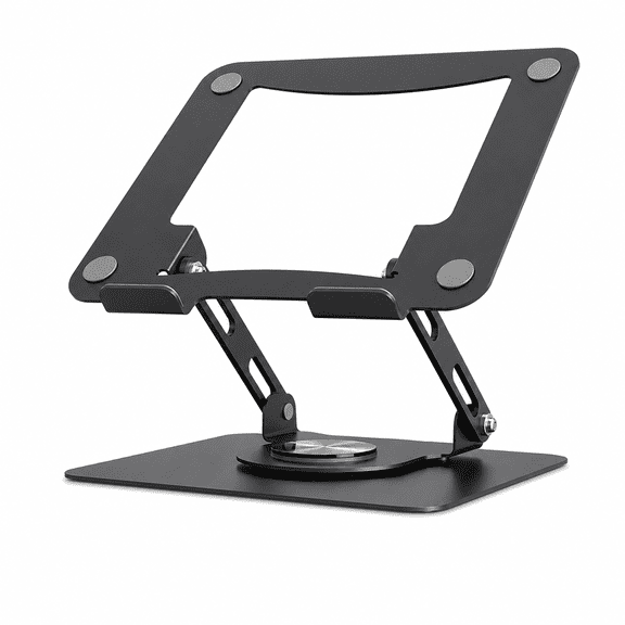 Byseng 360° Rotating Laptop Stand for Desk, Adjustable Metal Laptop Riser, Foldable Ergonomic Computer Stand for 10–17 Inch Laptops, Iron Black