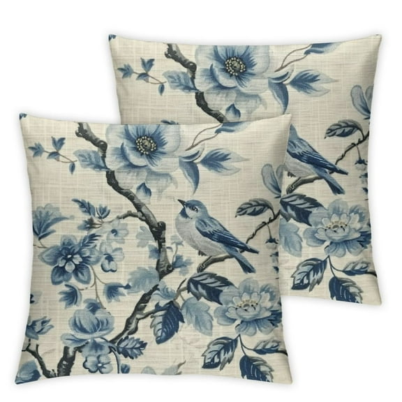 nygtbtfer Pillow Covers Set of 2 Linen Throw Pillow Cover White and Blue Decorative Pillowcases for Living Room Couch Bed Sofa Outdoor White