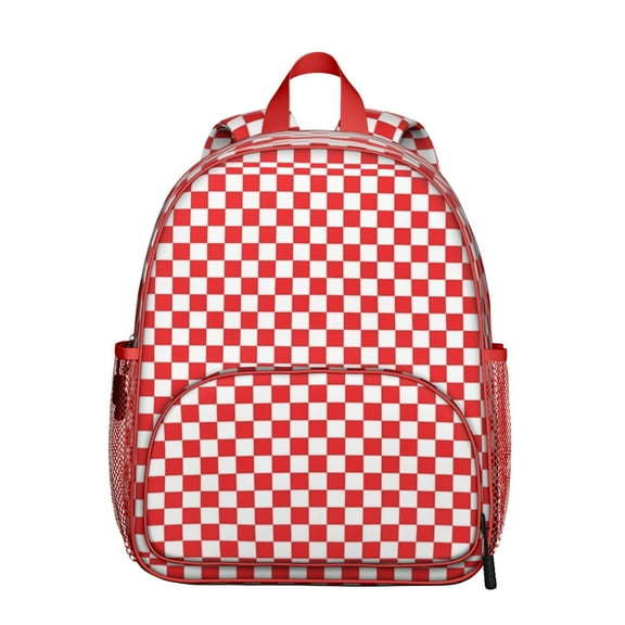 White Red Checkered Backpack Backpack for School,Cute School Bag,Schoolbag with Adjustable Shoulder Straps & Padded Back,13.8"x11.4"x6"