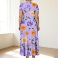 thumbnail image 4 of LWavelet Women's Plus Size Vintage Green Maxi Dress Short Sleeve Tie Waist Casual Lace Trim Dress with Pockets Purple 2XL, 4 of 7