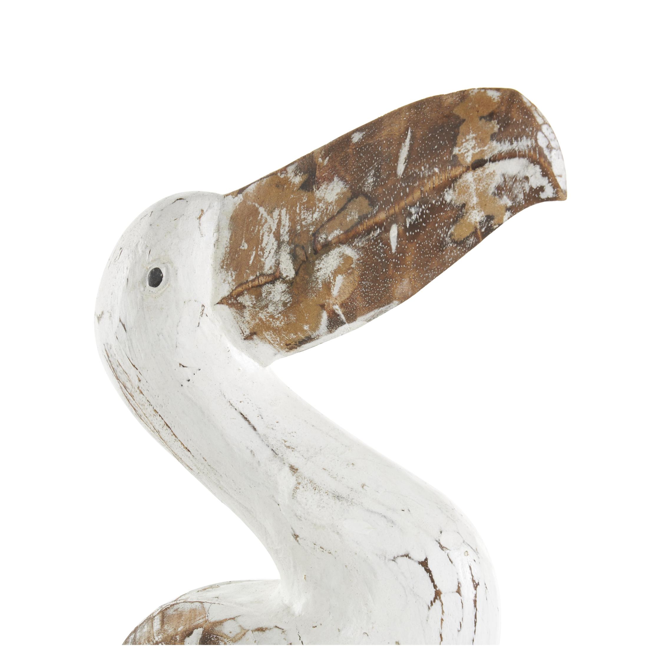 20", 16", 12"H White Wood Handmade Distressed Pelican Sculpture with Brown Accents, by DecMode (3 Count)