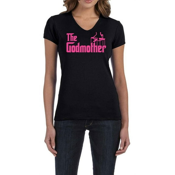 The Godmother Funny Womens V-neck Cotton Tee - Black, Small