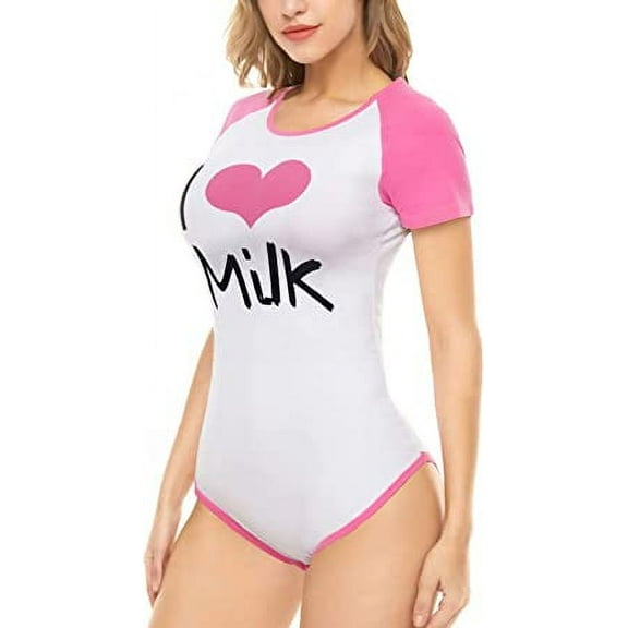 CutiePlusU Cotton Button Crotch Bodysuit Adult Onesie Pajamas- Pink XS
