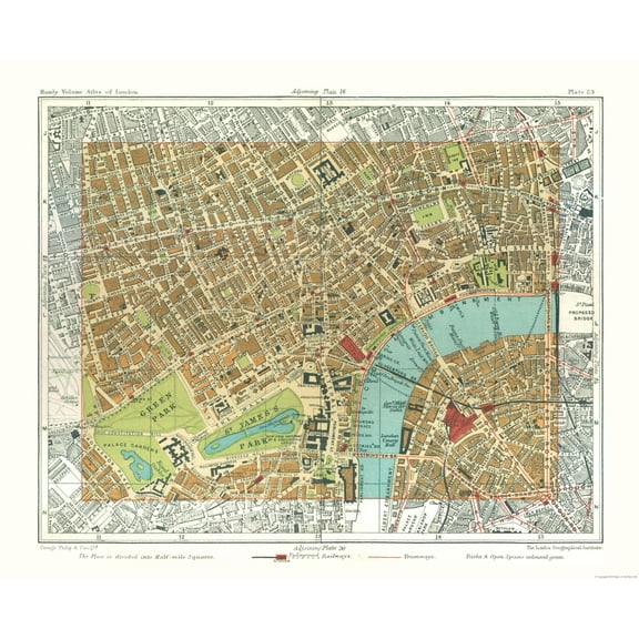 Historic Map - Victoria Embankment London England - Philip 1904 - Vintage Wall Art