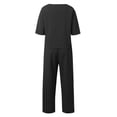thumbnail image 4 of Womens Two Piece Outfits Casual Loose Long Sleeve Shirts And High Waisted Drawstring Shorts Tracksuit Outfits, Black - L, 4 of 6