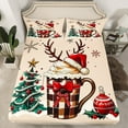 thumbnail image 2 of Manfei Christmas Hot Coffee Full Size Sheets for Child, Cartoon Xmas Tree Bed Sheets, Santa Claus Hat Sheet Sets, Microfiber Bedroom Decor, 4-Piece, 2 of 7