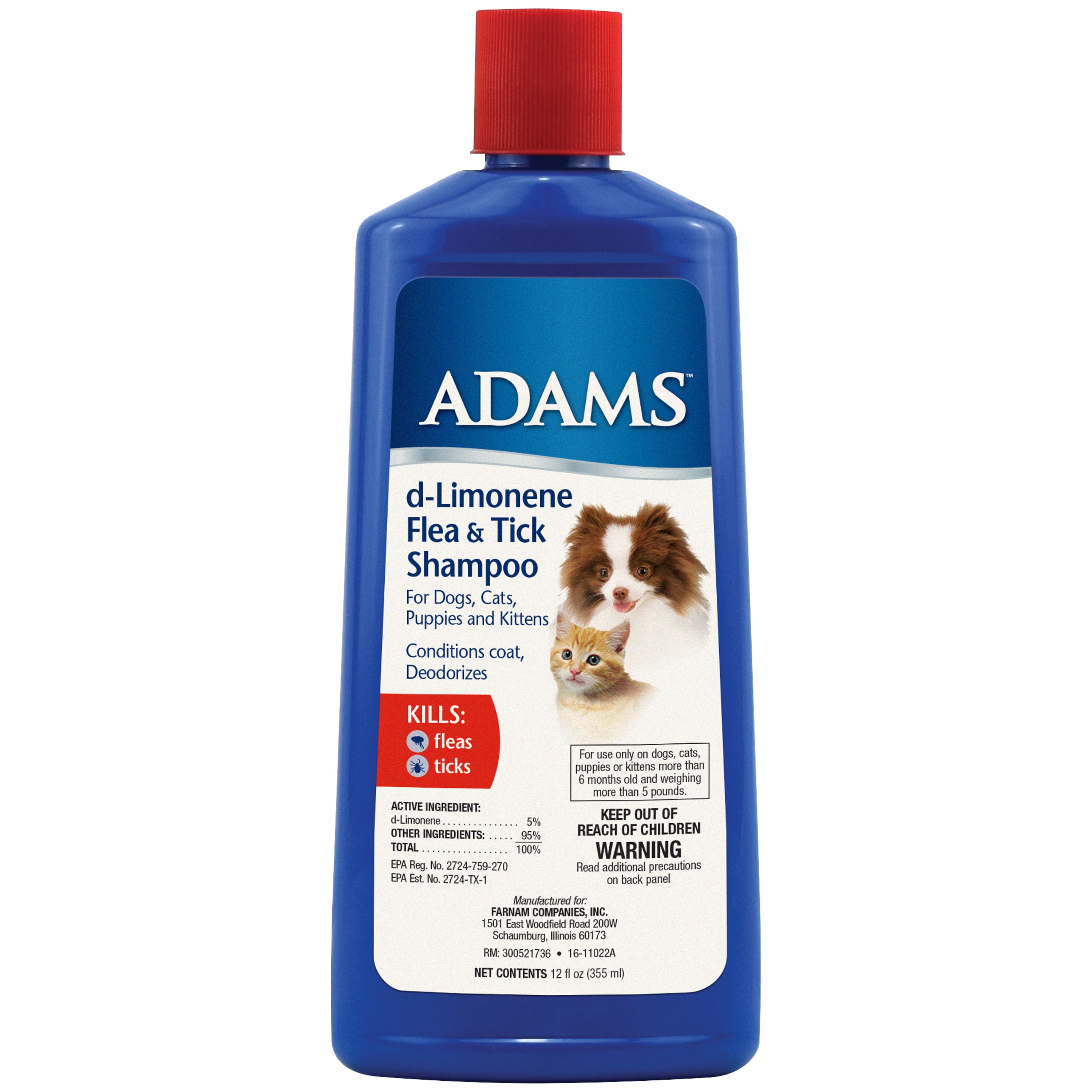 Adams Flea & Tick Control Shampoo for Cats and Dogs with dLimonene 12