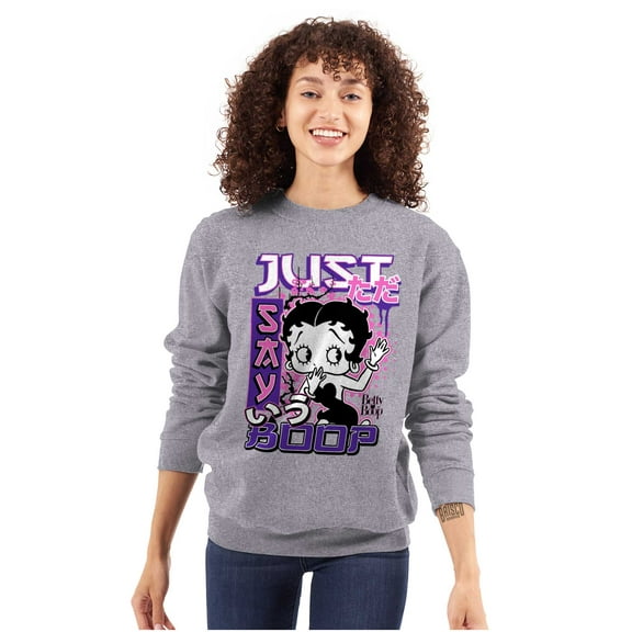 Kanji Style Cartoon Just Say Boop Women Crewneck Sweatshirt Brisco Brands S