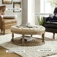 thumbnail image 4 of 36'' Wide Round Ottoman Large Coffee Table with Storage Tufted Wood Legs Home Living Room Linen, 4 of 8