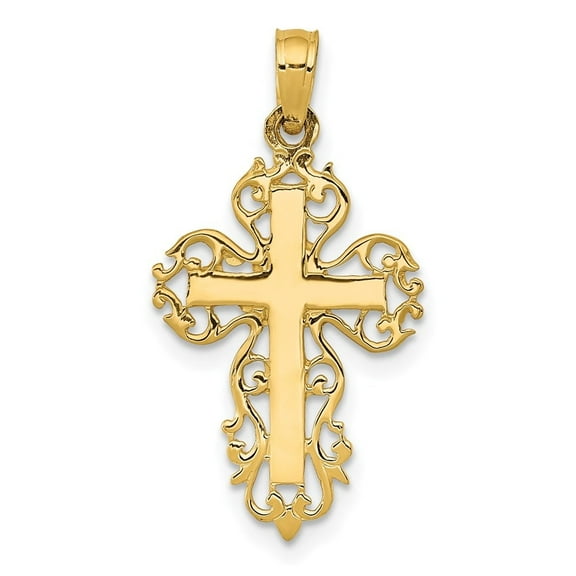 Diamond2Deal 14k Yellow Gold Polished Filigree Cross Charm Pendant for Women (L- 1.03 inch, W- 0.56 inch)
