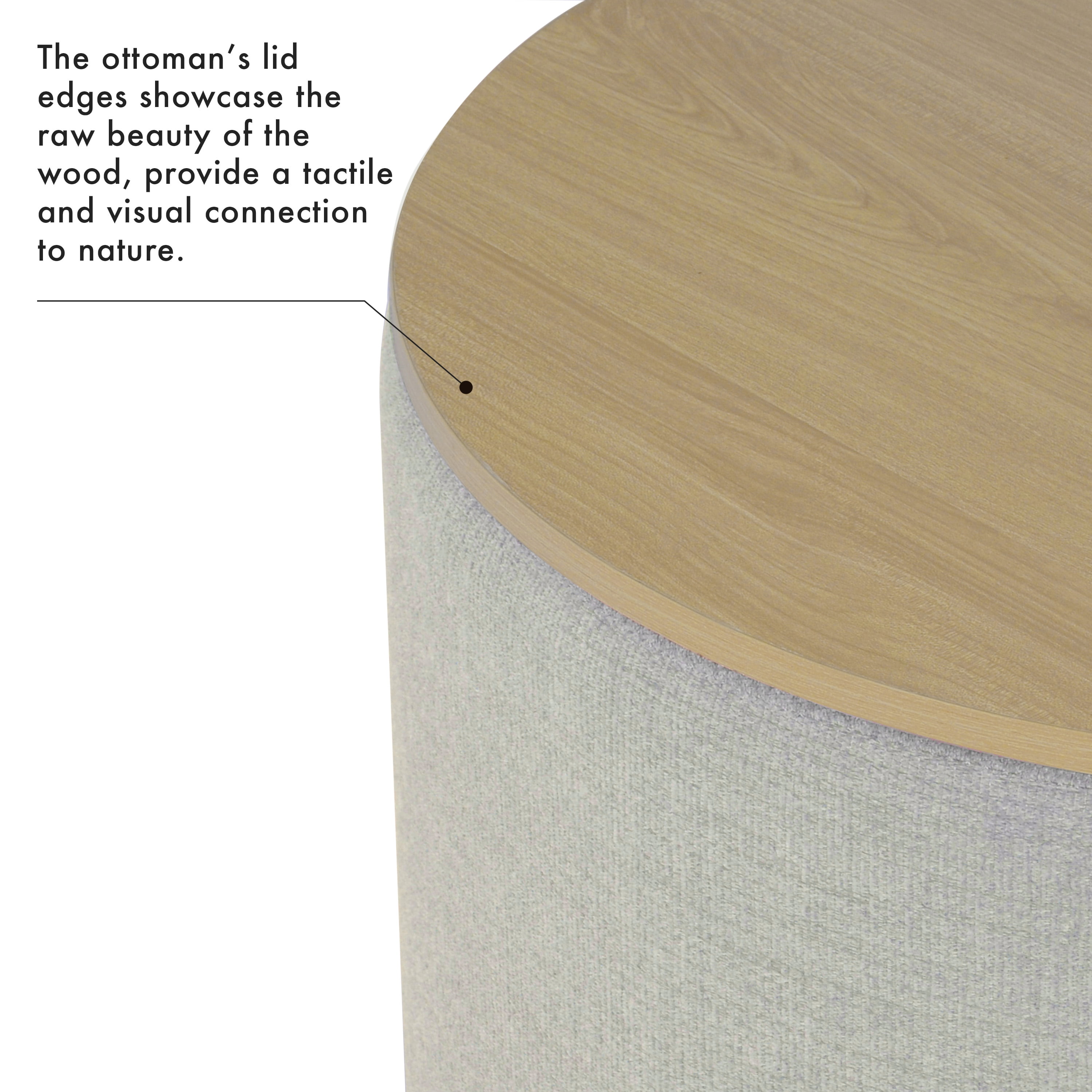 Storage Small Round Storage Ottoman with Wood Lift-Top Lid, Light Gray/Natural
