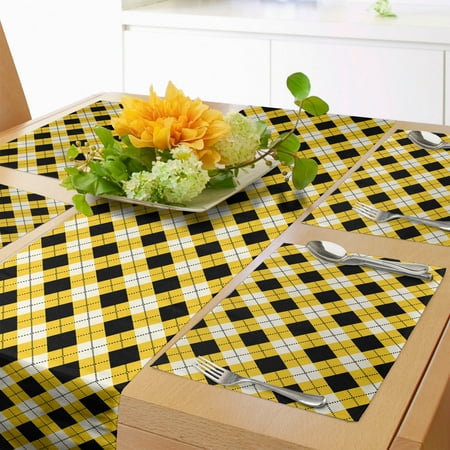 

Geometric Table Runner & Placemats Argyle Pattern with Rhombuses and Dotted Lines Grid Plaid Design Set for Dining Table Decor Placemat 4 pcs + Runner 16 x72 Yellow Black and White by Ambesonne