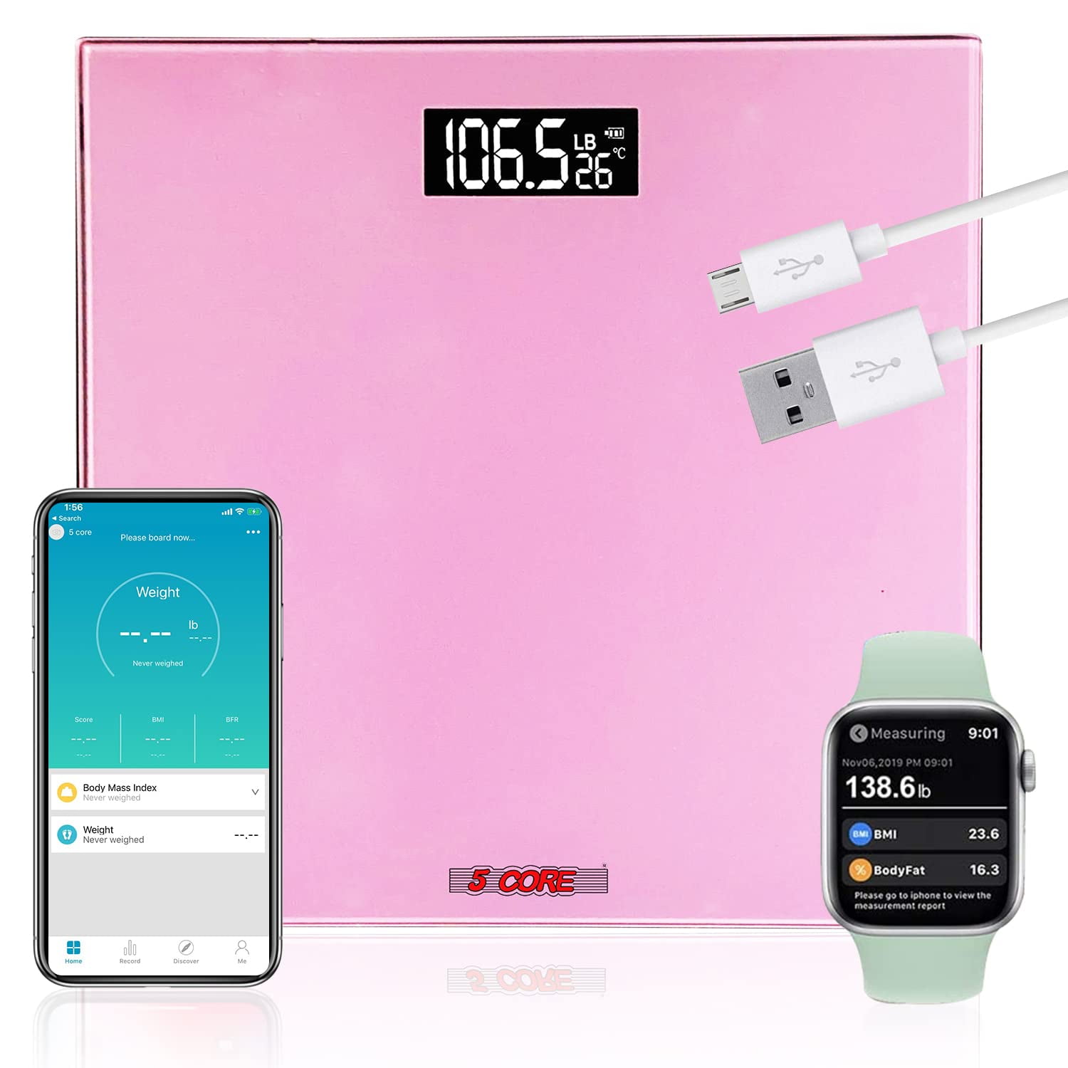  Uten Smart Scale for Body Weight, Digital Bathroom Weighing  Wireless Scales with Body Fat and Water Weight for People, Bluetooth BMI  Electronic Body Analyzer Machine with Smartphone App, 400lb, Pink 