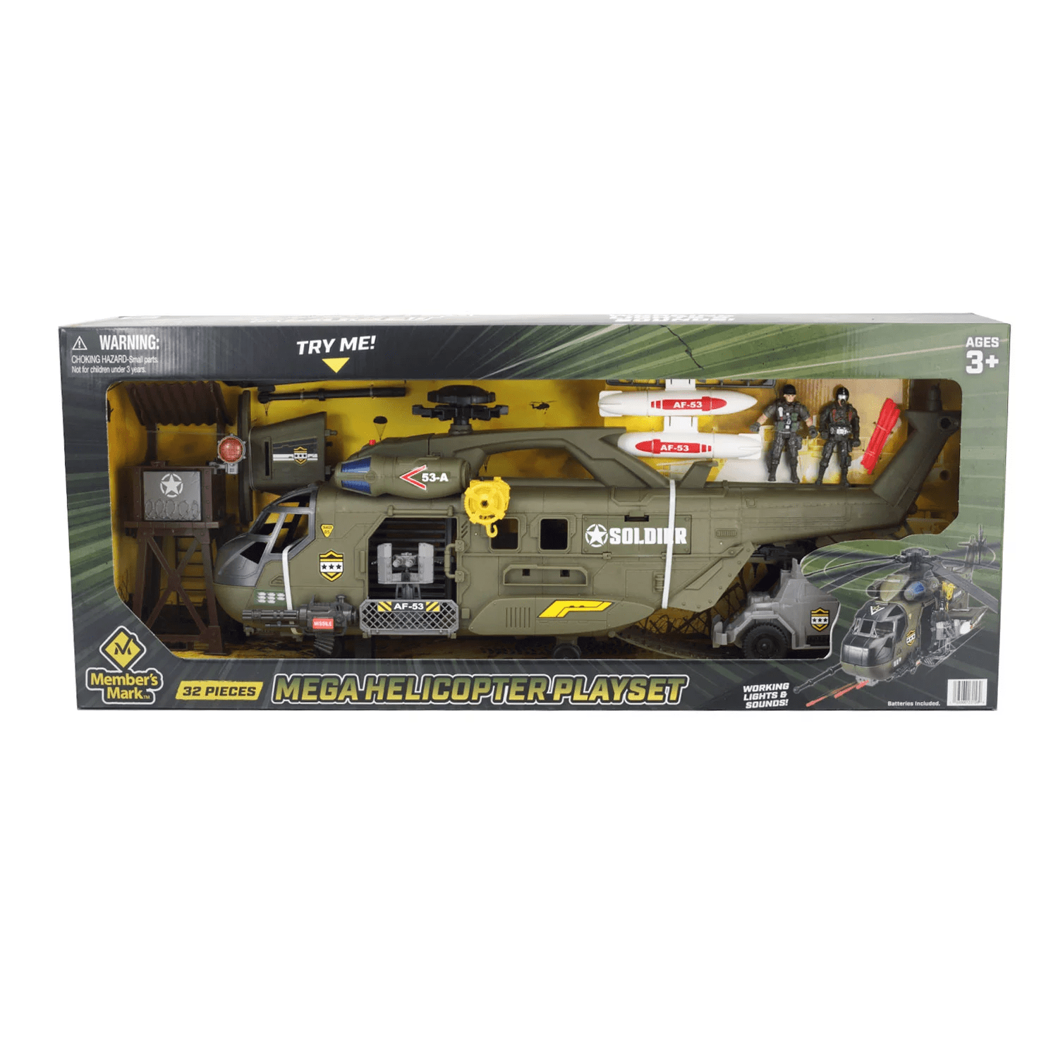 Soldier Force Mega Helicopter Playset, Includes 32 Pieces with Working