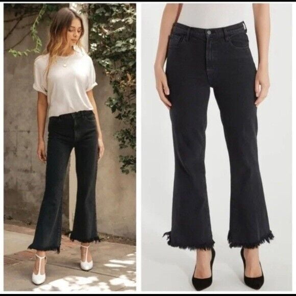 J BRAND Julia Taille Haute Ourlet Effiloché Jean Évasé Court sous-Vêtement ( 28 )