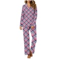 thumbnail image 2 of Diufon 2 Piece Sleepshirt Suits for Women Plaid Pajamas Set Wide Leg Nightwear Pant with Lapel Shirt Top, 2 of 6