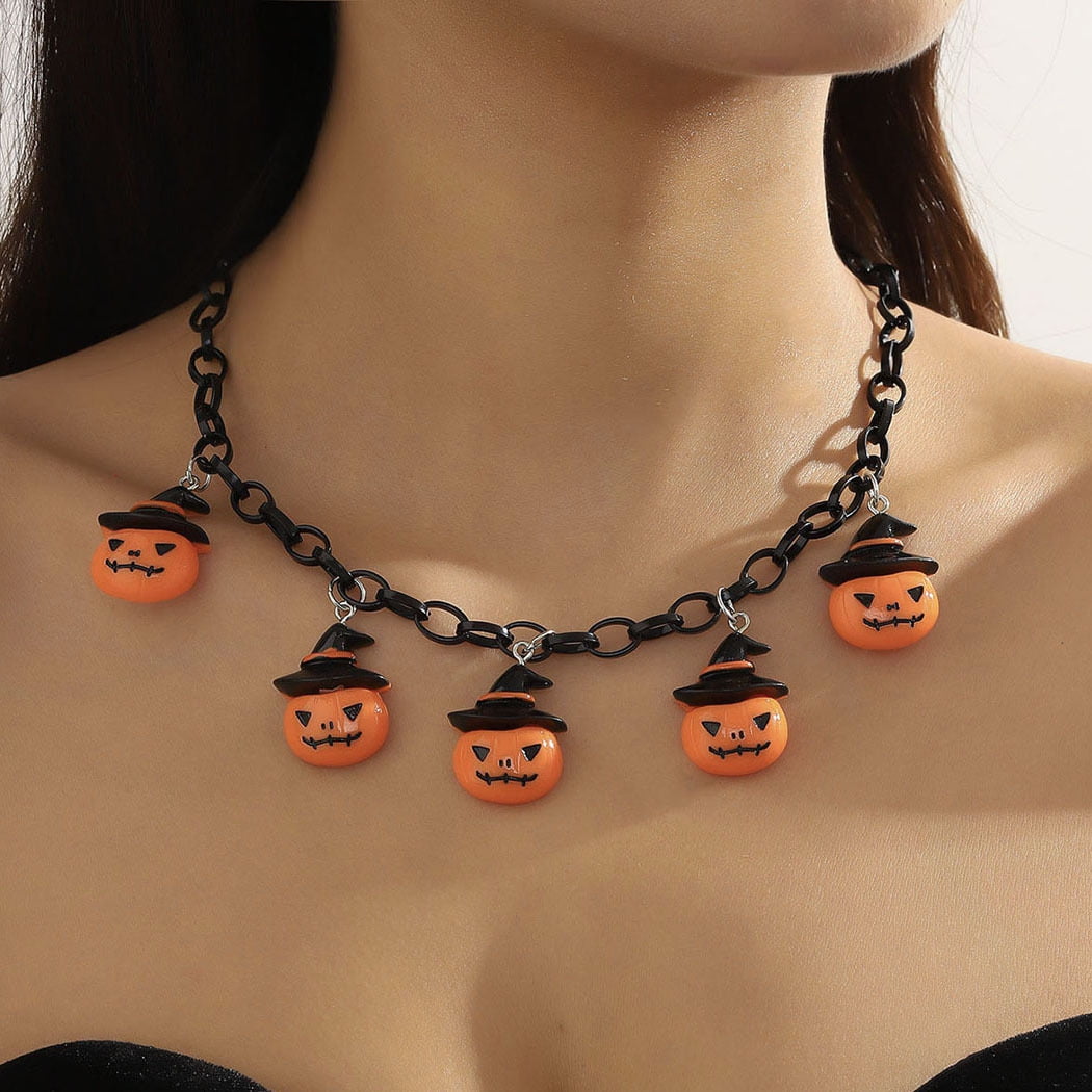 Monebena 1Pcs Halloween Ghost Necklace Pumpkin Witch Necklace Halloween Jewelry For Women Holiday Necklace M01