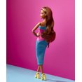 thumbnail image 6 of Barbie Looks Doll, Brunette, Color Block One-Shoulder Midi Dress, 6 of 7