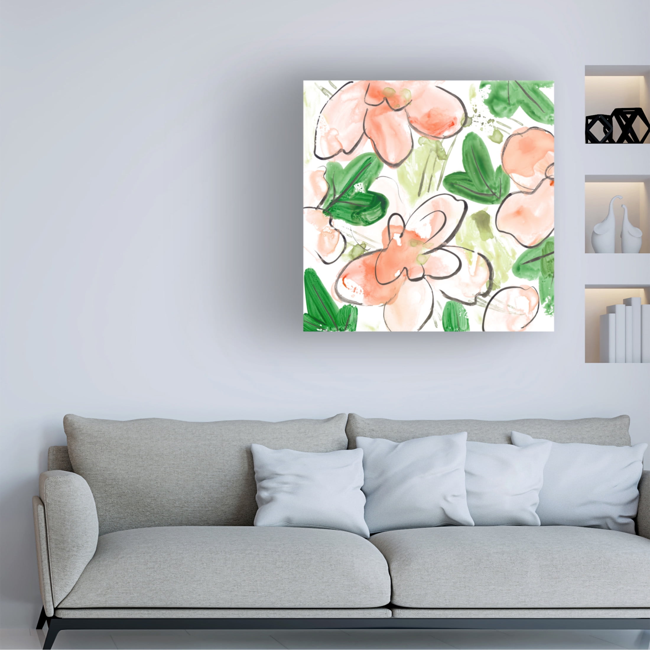 Canvas Wall Art - Melissa Wang 'Peachy Flora IV' Wall Art for Living Room, Bedroom, or Office Décor by Trademark Fine Art - 24 x 24 Inches