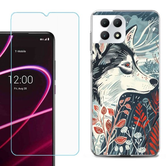 Phone Case for T-Mobile Revvl 7 5G, Shockproof Case Cover with Tempered Glass Screen Protector, by OneToughShield - Calm Husky