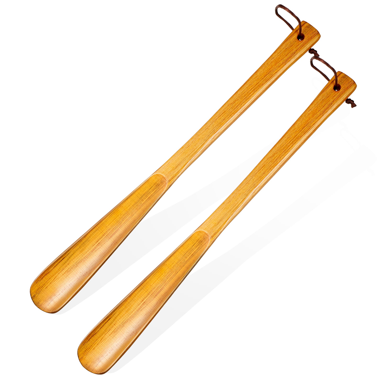 Rumbeast 2Pcs Long Handled Wooden Shoe Horn, Wooden ShoeHorn with Strap