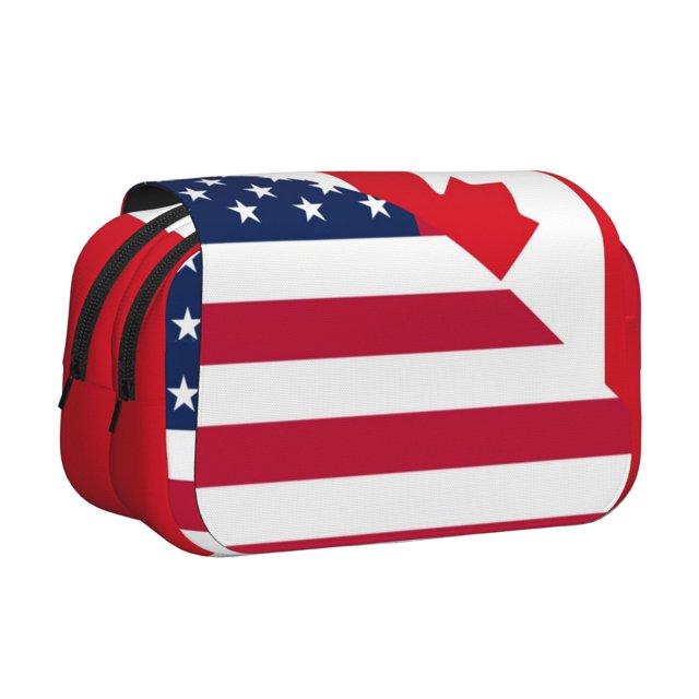 Disketp USA Canada Flag Estuche de Lápices de Doble Capa con Tapa Abatible y Cremallera, Organizador Escolar para Adolescentes y Adultos