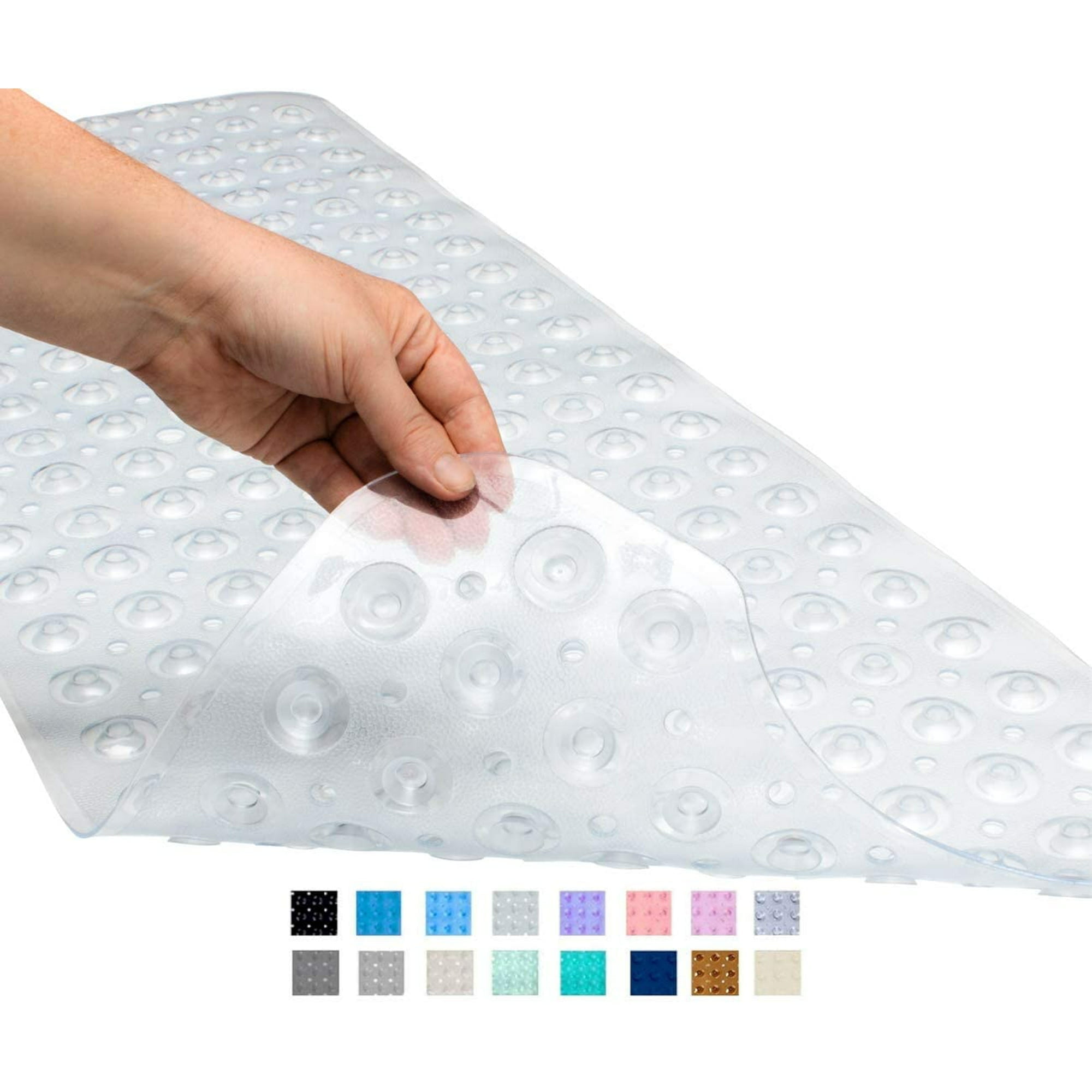 Sanmadrola Bath Tub Shower Mat 40 x 16 Inch Non-Slip and Extra Large, Bathtub Mat with Suction Cups, Machine Washable Bathroom Mats with Drain Holes Black