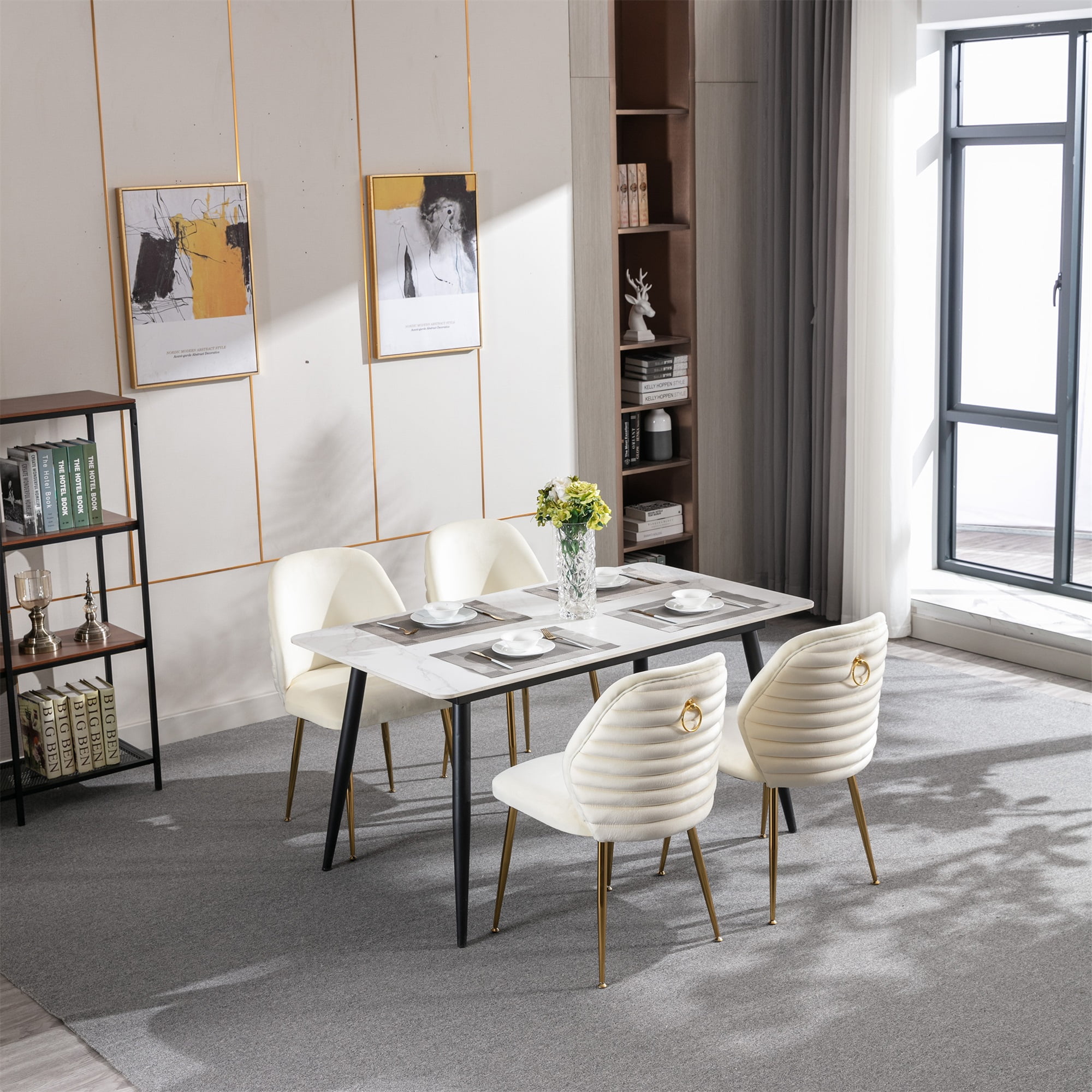 Resenkos Modern Woven Woven Dining Chair Set of 2 with Barrel Backrest and Gold Metal Legs, Cream Resenkos Modern Woven Woven Dining Chair Set of 2 with Barrel Backrest and Gold Metal Legs, Cream