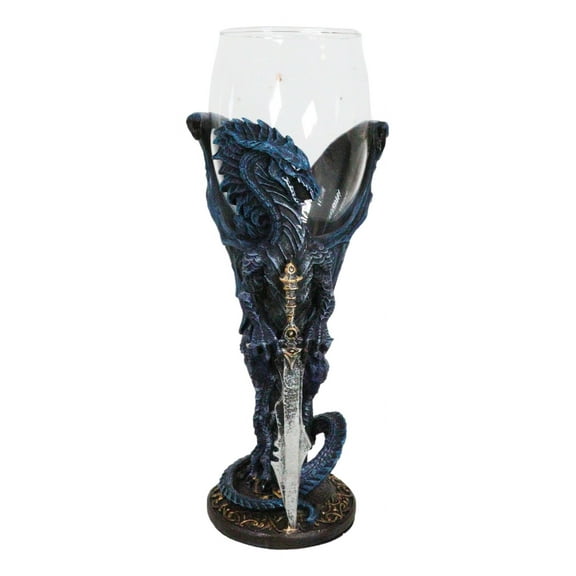 Fantasy Netherworld Blue Dragon Storm Blade Sword Glass Wine Goblet Chalice