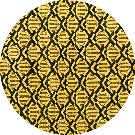 Ahgly Company Indoor Round Abstract Yellow Modern Area Rugs, 3' Round