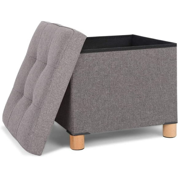 Fabric Storage Stool, Foldable Storage Ottoman Footrest and Seat with Wooden Feet and Lid Home Footrest Stool Side Table Seat