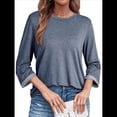 thumbnail image 3 of Camisas de Mujer, Camisetas de Moda con Mangas 3/4, Lindas Blusas Casuales de Cuello Redondo, Blusas Básicas Azul XXL, 3 of 6