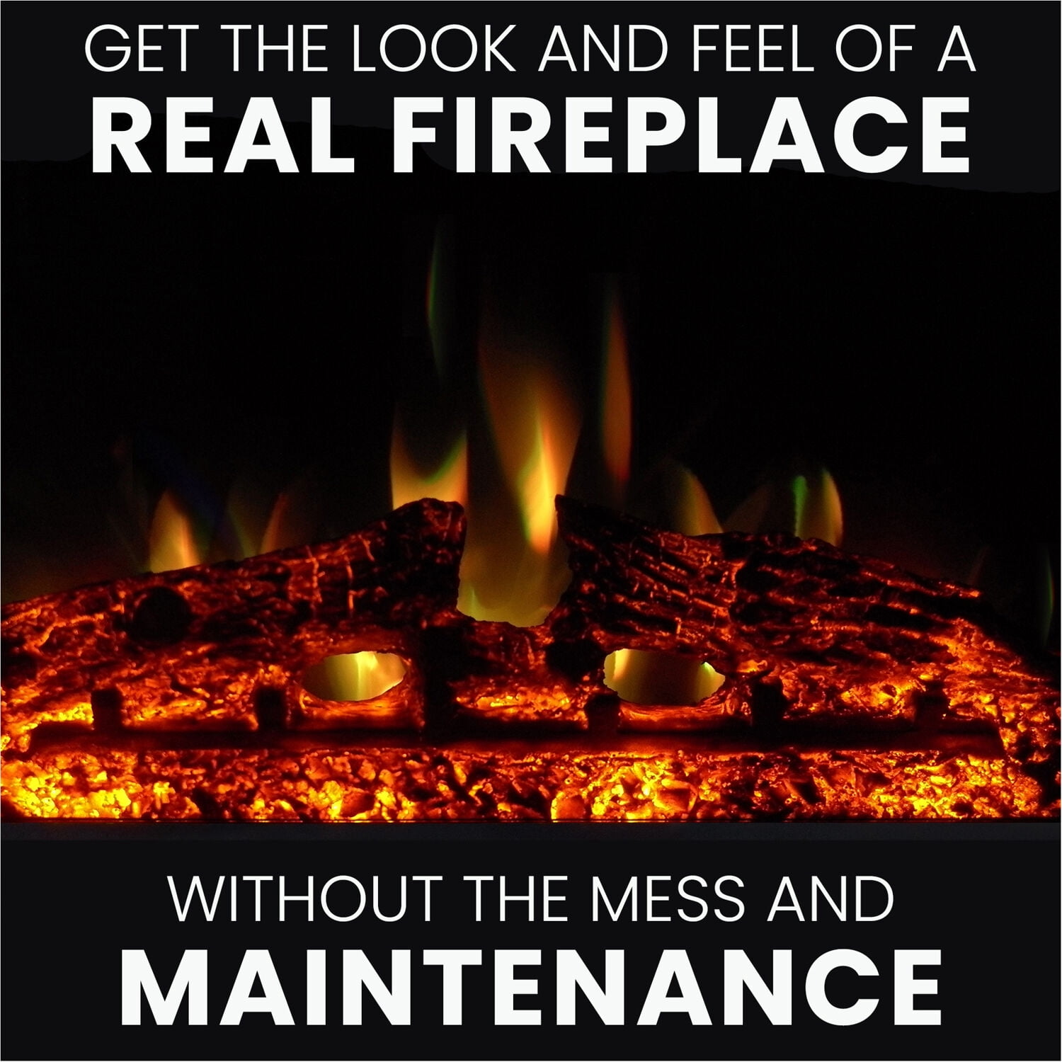 Hanover Oxford 47 In. Electric Fireplace Heater with 1500W Deep Log Insert, Multi-color Flames, and A/V Storage Mantel in Walnut