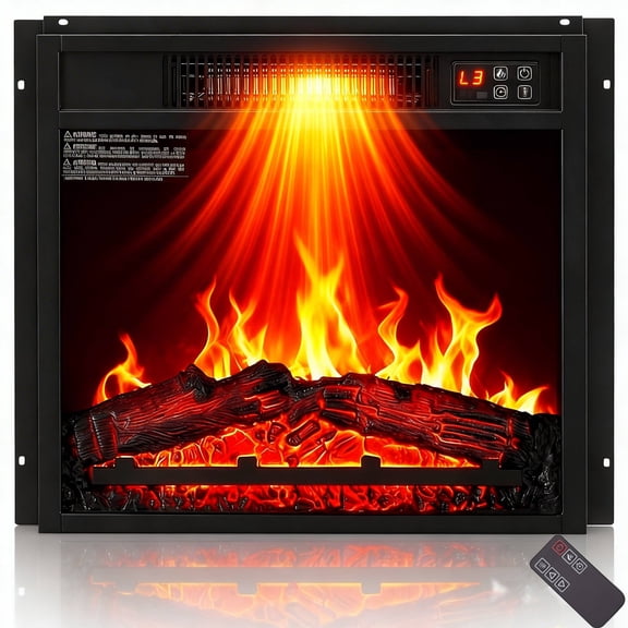 Seizeen 18” Electric Fireplace Heater, 1400W Infrared Quartz Space Heater with Remote Control, Adjustable Flame & Temperature, Overheat Protection, Indoor Use, Black