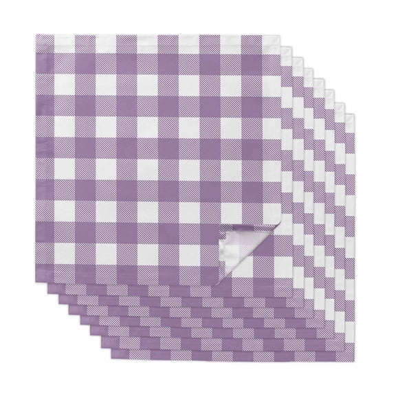 Purple Checkered Cloth Napkins, Farmhouse White Buffalo Plaid Washable and Reusable Dinner Napkins Set of 8, Table Napkin for Kitchen Party Birthday Wedding Hotel Housewarming 20"x20"