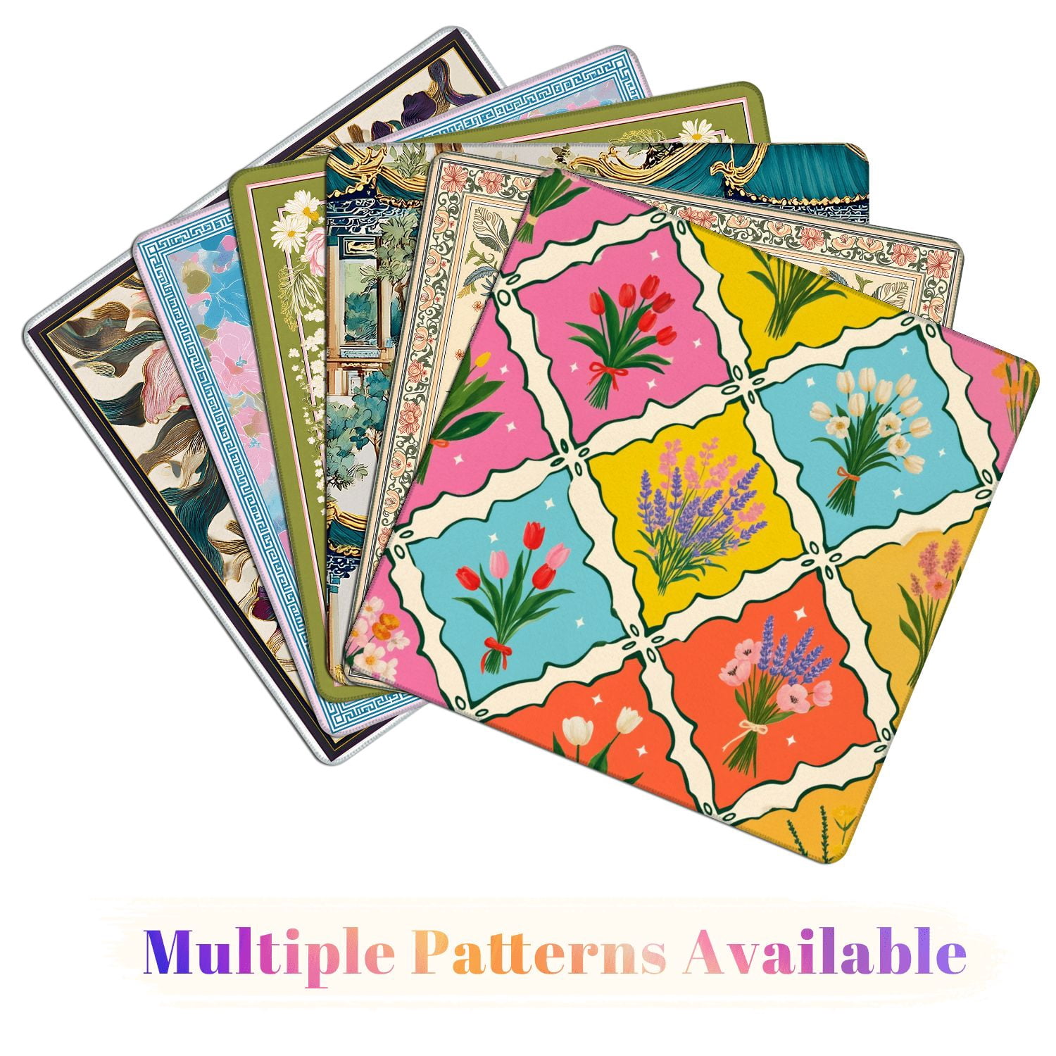 Mahjong Mat 31.5" x 31.5" Floral Colorful Bouquets Geometric Shapes Vibrant Non-Slip Noise Reduction American Mahjong Tiles Table Cover for Dominoes Poker Card Board Games Gift