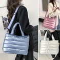 thumbnail image 4 of Large Capacity Smooth Zipper Adjustable Straps Handheld Lazy Pillow Shoulder Bag Women Lightweight Winter Down Cotton Padded Handbag,White, 4 of 7